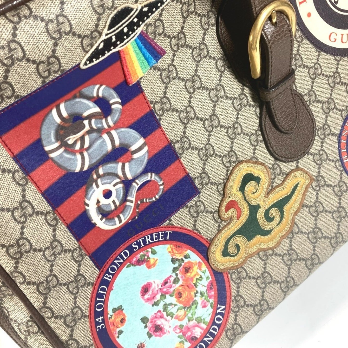 Gucci Beige Multi-Color Gg Supreme Boston Bag ( )