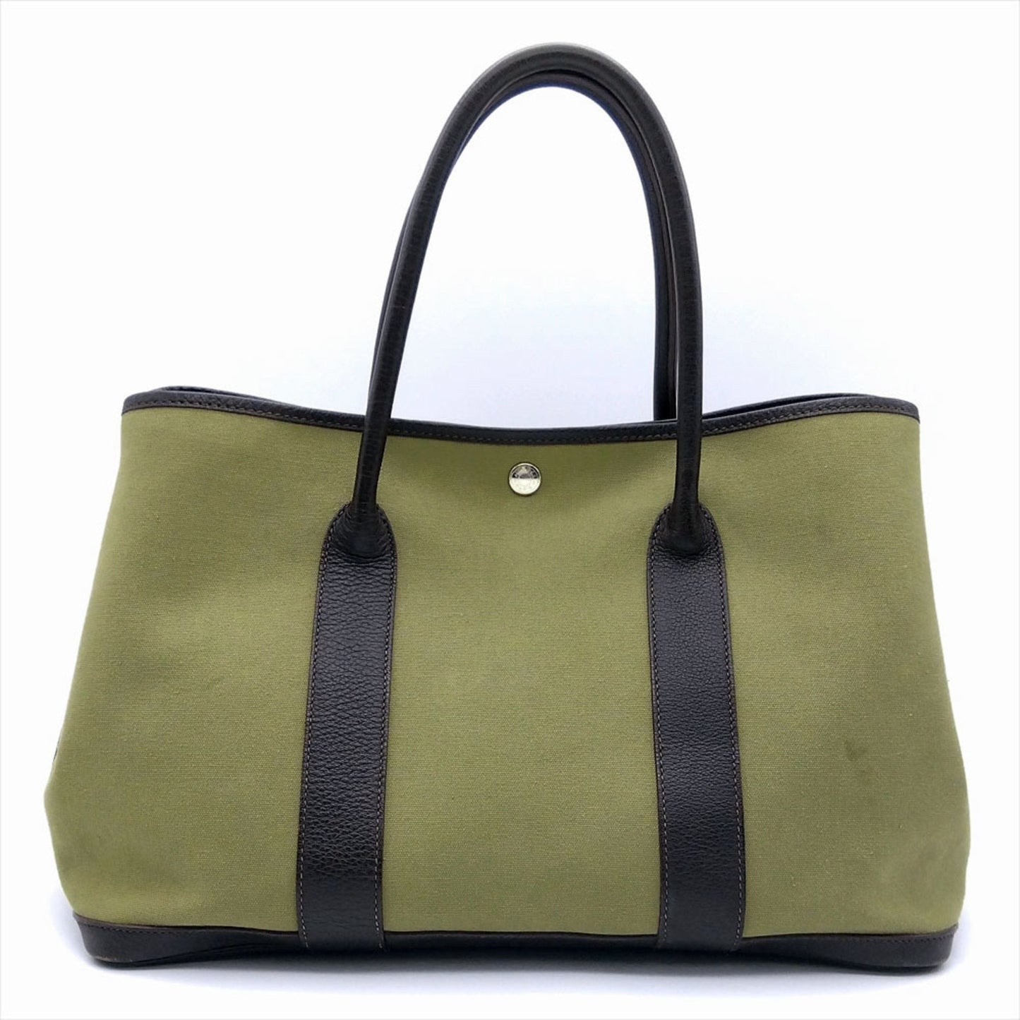 Hermes Khaki Toile Officier Leather Handbag ( )
