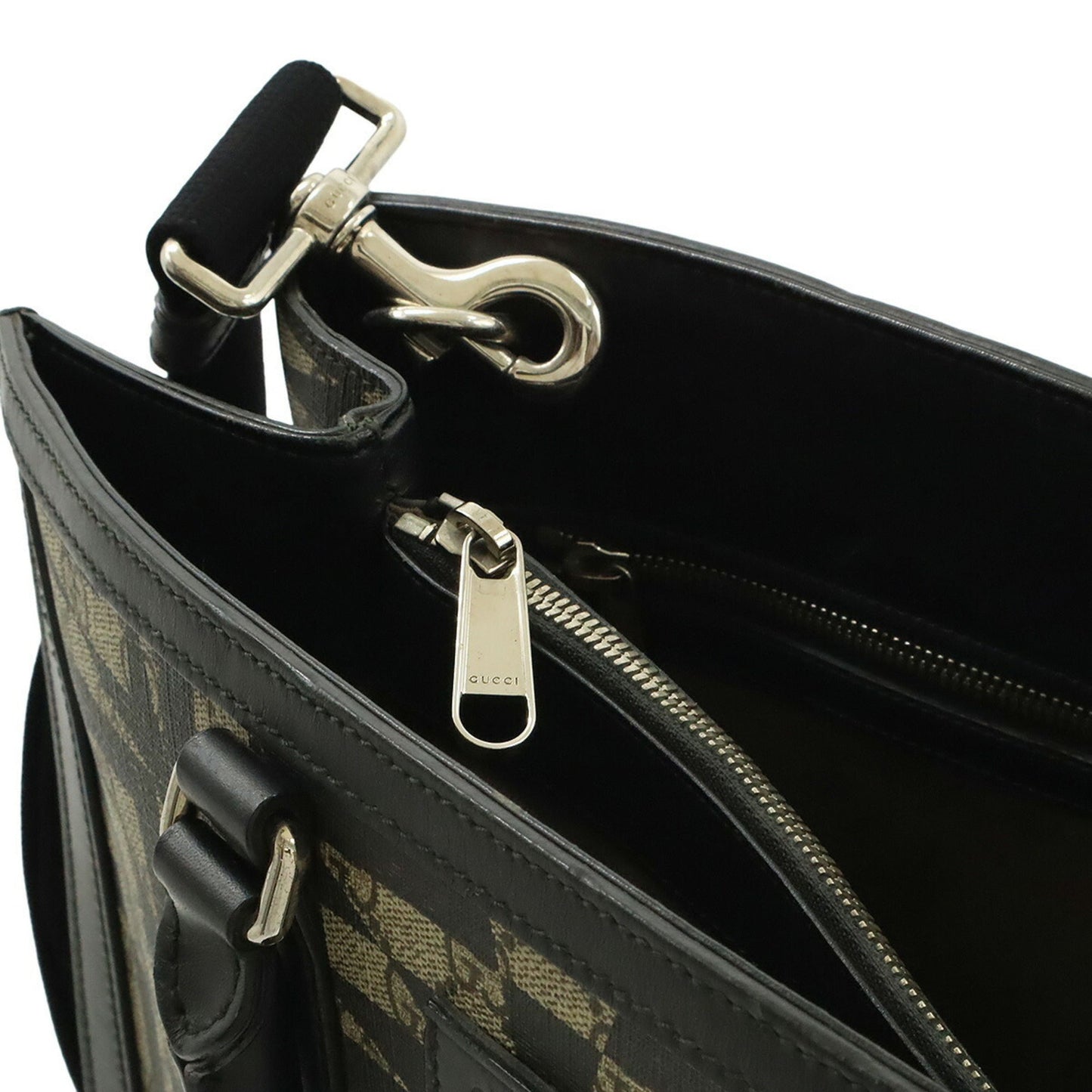 Gucci Beige Black Gg Supreme Leather Shoulder Bag Tote Bag ( )