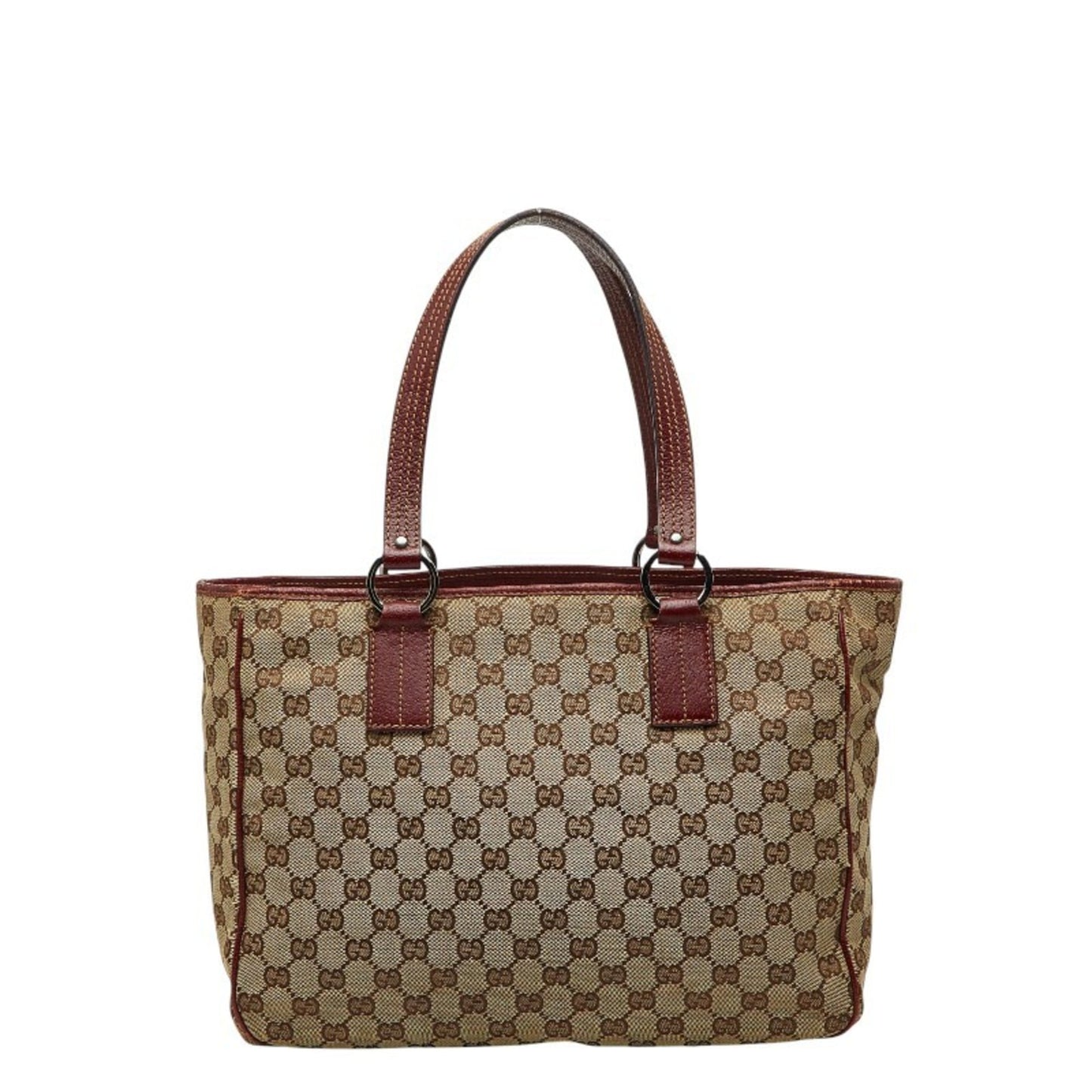 Gucci Beige Bordeaux Canvas Leather Handbag Tote Bag ( )