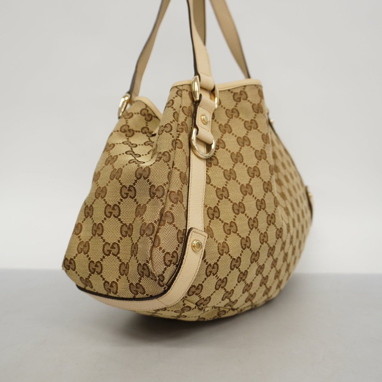 GUCCI Auth  GG Canvas Abby 130736 Women's Leather Tote Bag Beige,Ivory