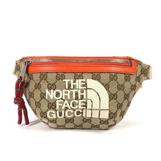 Gucci Beige Orange Leather Canvas Sling Bag ( )