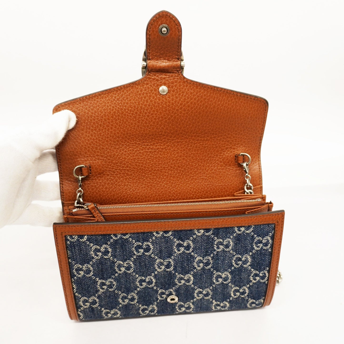 GUCCI Auth  Chain Wallet Dionysus GG Denim 401231 Blue,Brown