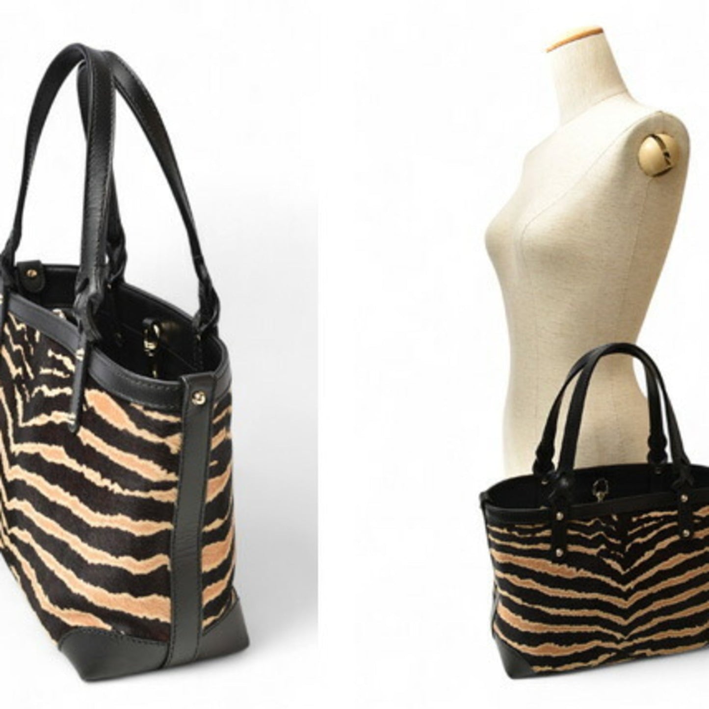 Gucci Beige Black Leather Handbag Tote Bag ( )