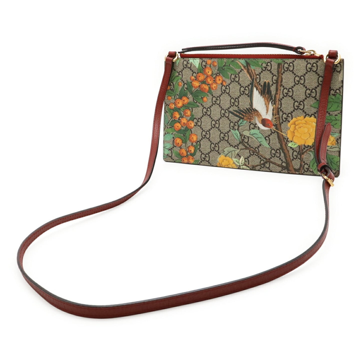 Gucci Beige Multi-Color Red Color Gg Supreme Canvas Leather Shoulder Bag ( )