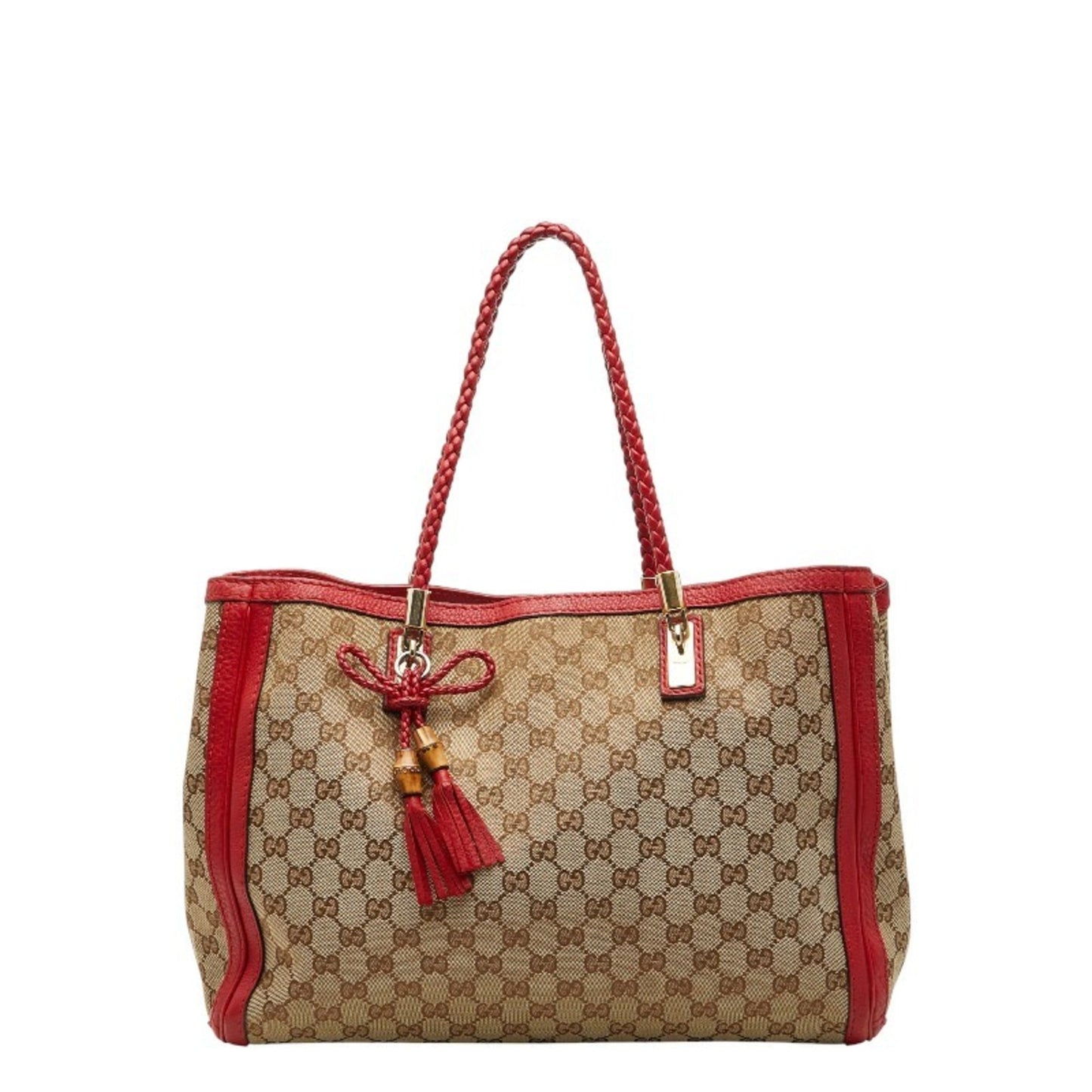 Gucci Beige Red Color Canvas Leather Tote Bag ( )