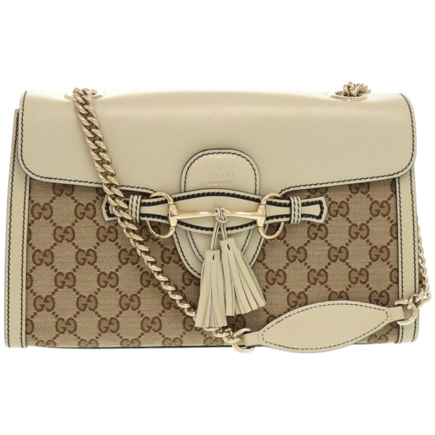 Gucci Beige White Gg Canvas Leather Shoulder Bag ( )