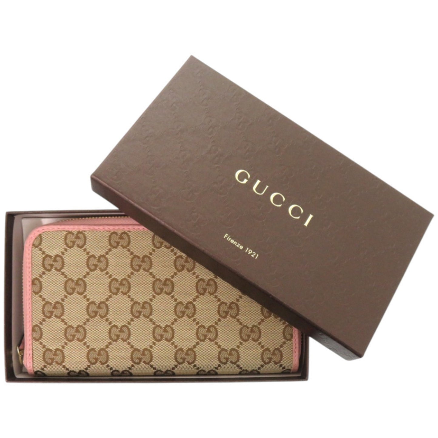Gucci Beige Dusty Pink Gg Supreme Canvas Long Wallet (Bi-Fold) ( )