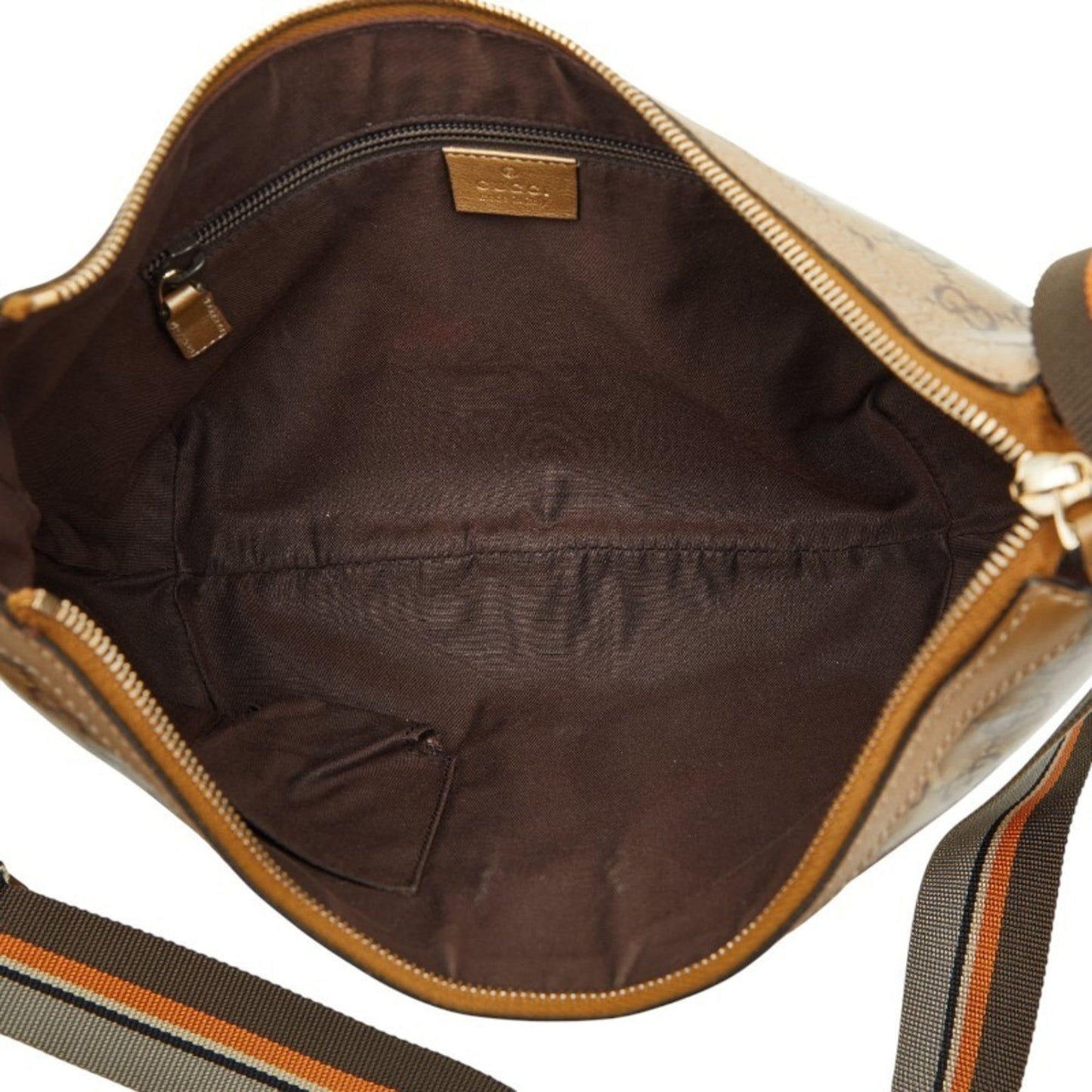 Gucci Gold Brown Gray Canvas Leather Shoulder Bag ( )