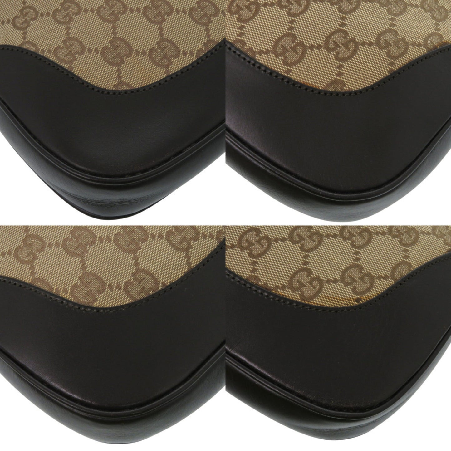Gucci Beige Black Brown Gg Canvas Leather Shoulder Bag ( )
