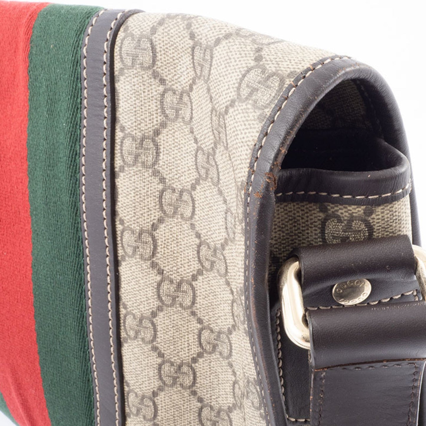 Gucci Beige Brown Canvas Leather Shoulder Bag ( )