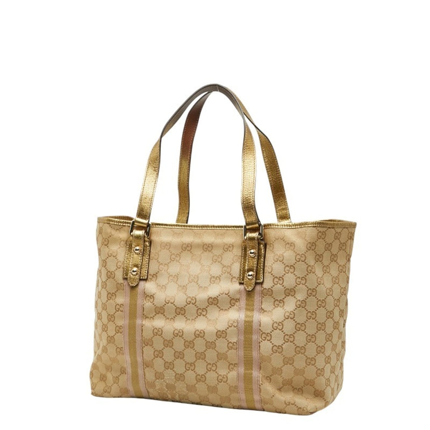 Gucci Brown Gold Canvas Leather Handbag Tote Bag ( )