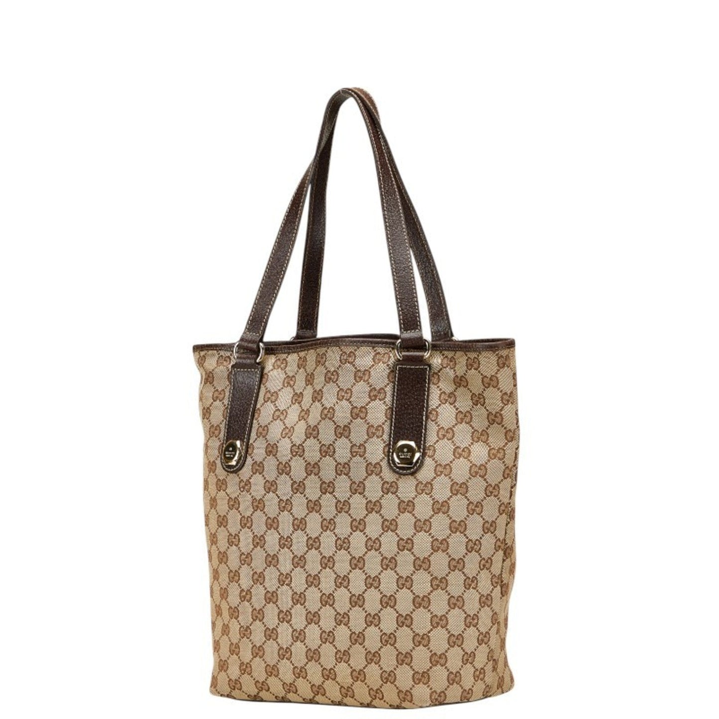 Gucci Gg Canvas Beige Brown Gg Canvas Leather Shoulder Bag Tote Bag ( )