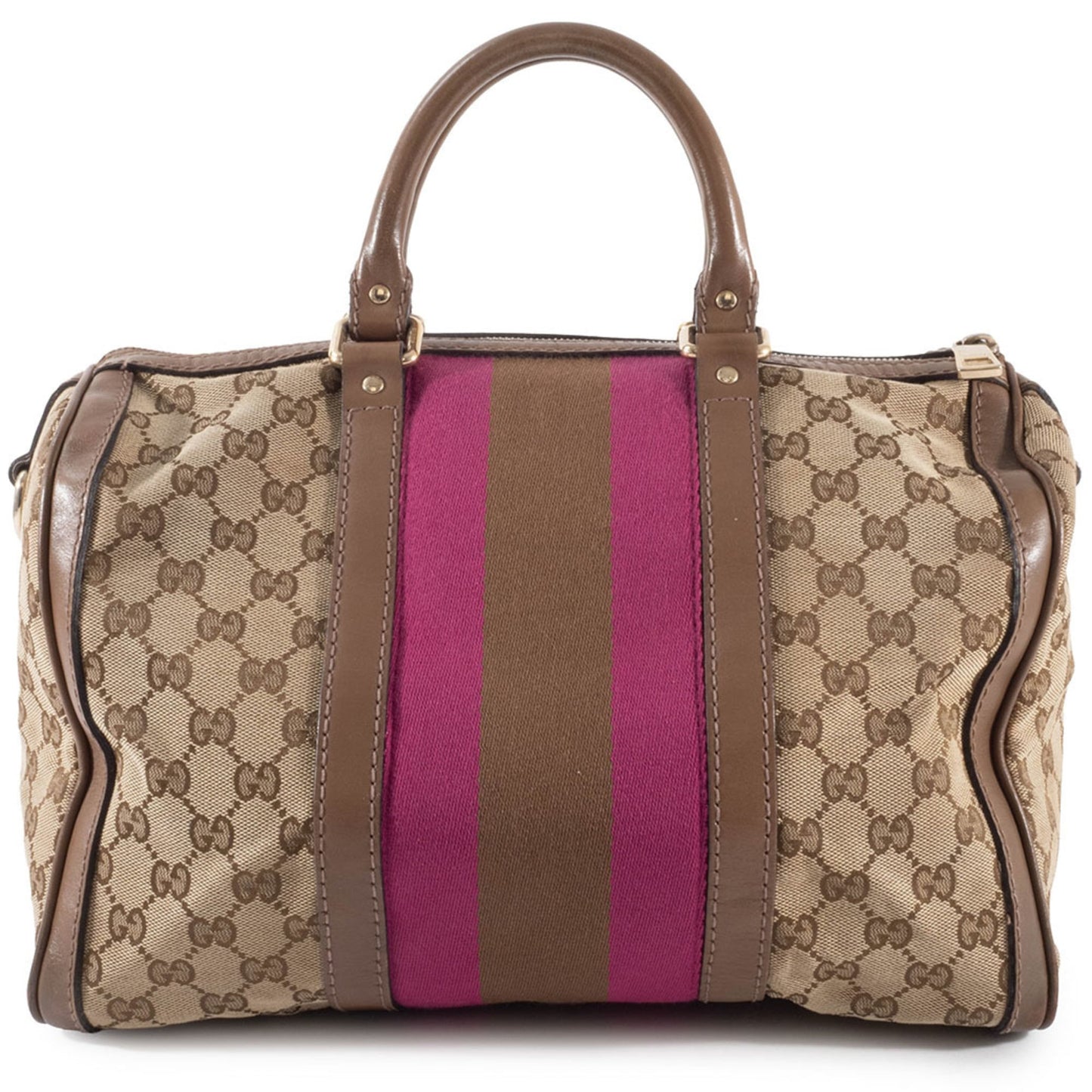 Gucci Brown Pink Gg Canvas Leather Boston Bag Shoulder Bag ( )