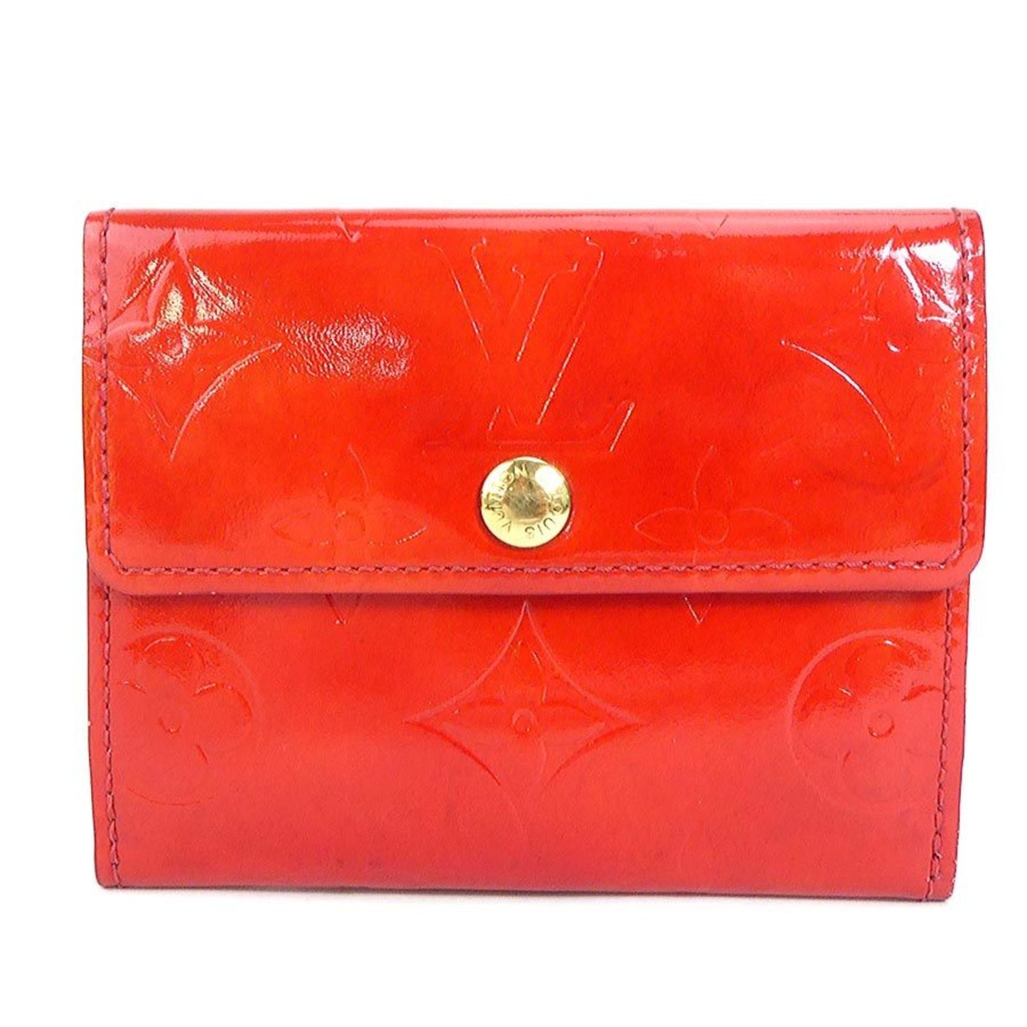 LOUIS VUITTON coin case card monogram verni patent leather red gold ladies
