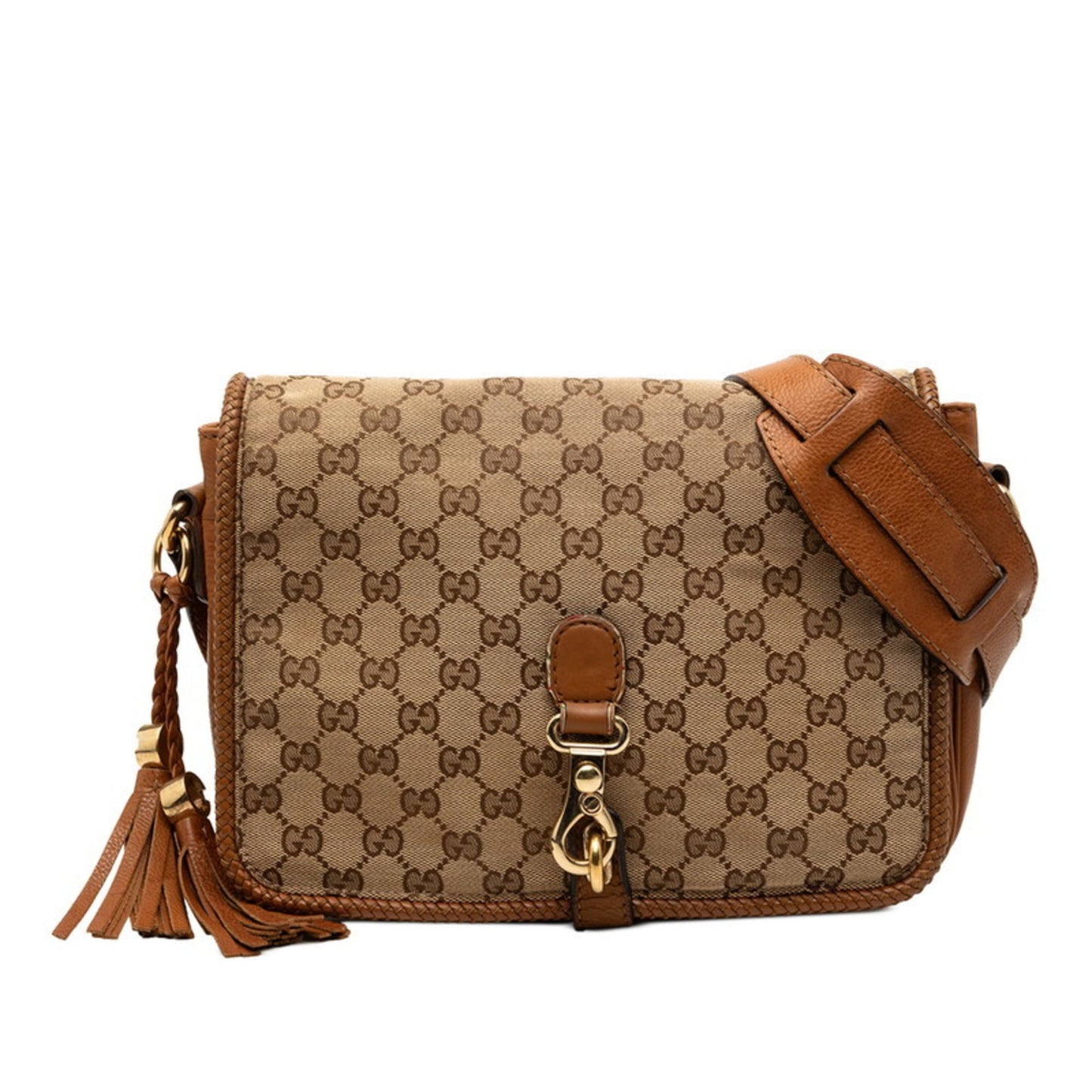 Gucci Beige Brown Canvas Leather Messenger Bag Shoulder Bag ( )