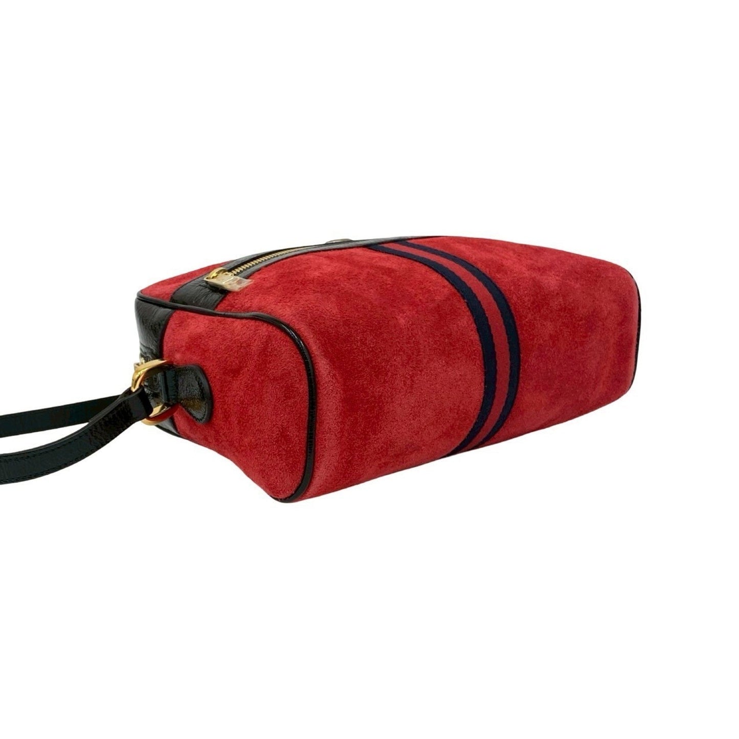 Gucci Black Red Color Patent Leather Suede Shoulder Bag ( )