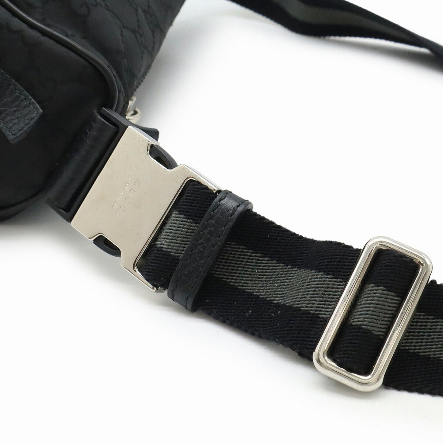 Gucci Black Gray Nylon Leather Pouch Shoulder Bag Sling Bag ( )