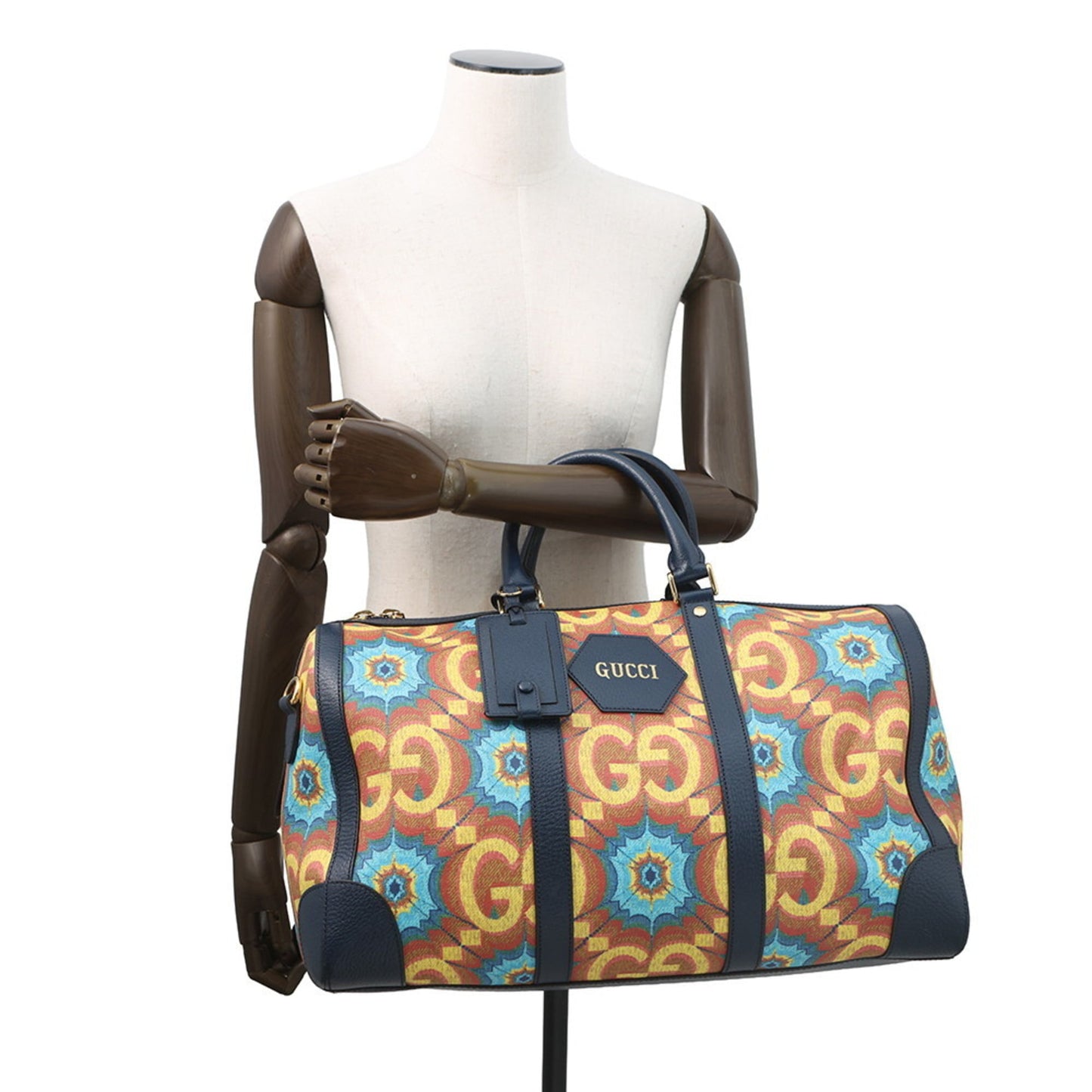 Gucci Navy Yellow Pvc Leather Boston Bag ( )