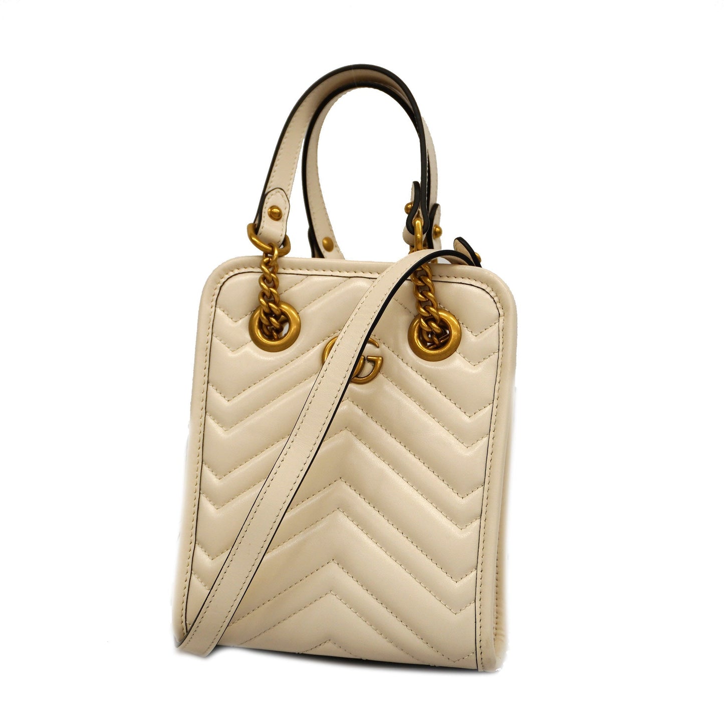 GUCCI Auth  GG Marmont 2WAY Bag 696123 Women's Leather Handbag,Shoulder Bag Ivory