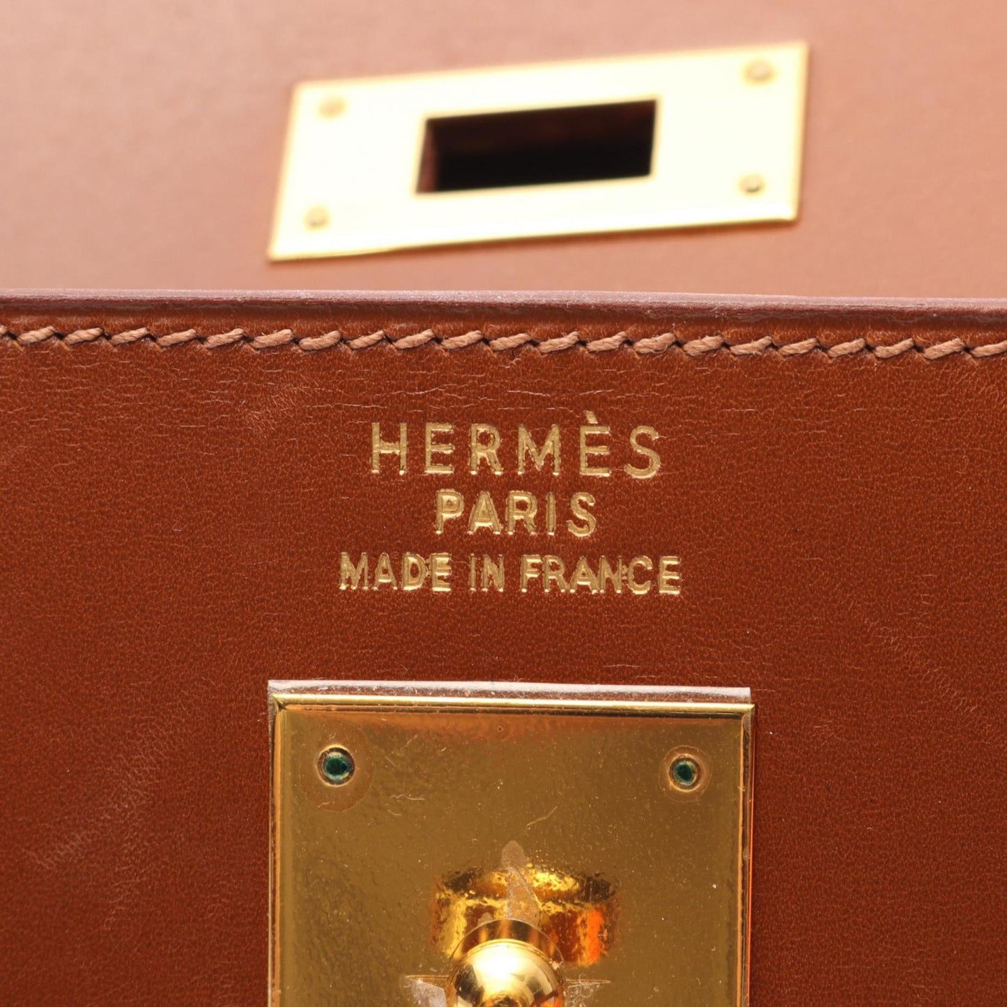 Hermes Kelly Brown Fauve Box Calf Leather Leather Handbag ( )