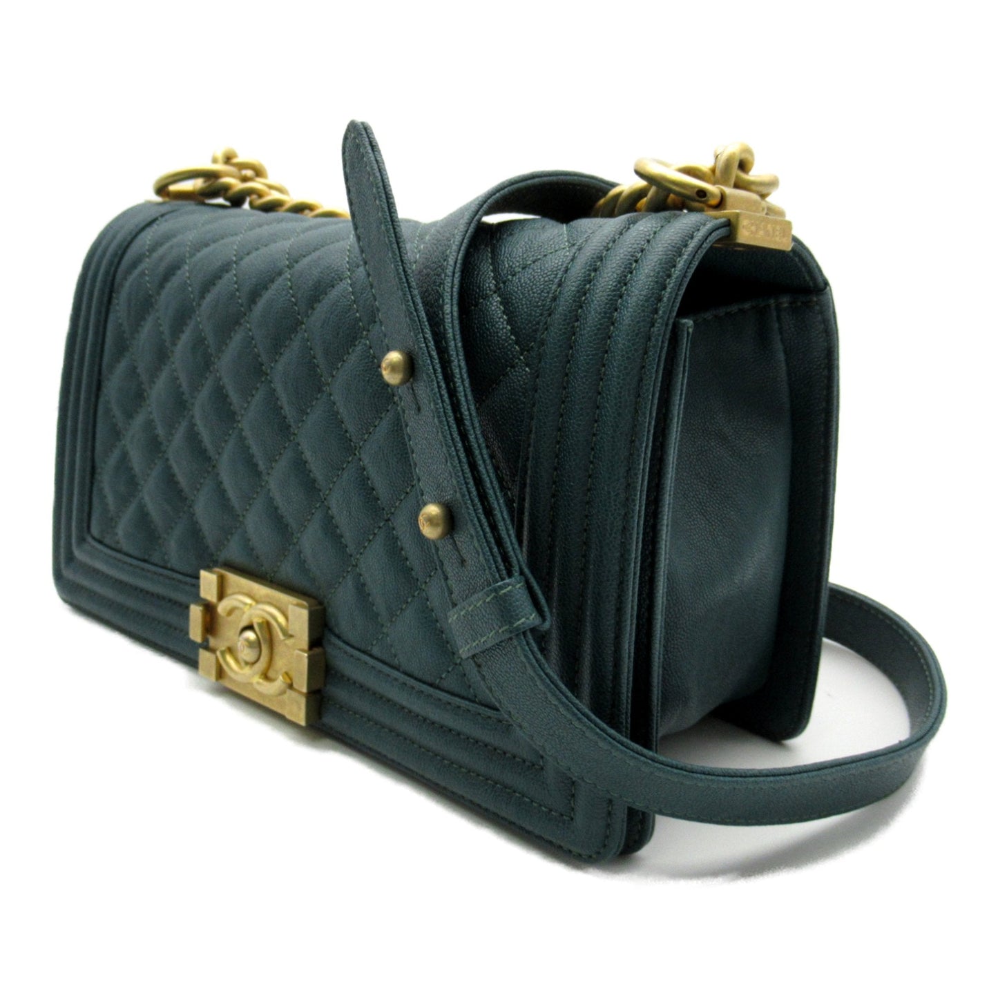 CHANEL Boy Chanel ChainShoulder Bag Green Caviar Skin (Grained Calf)