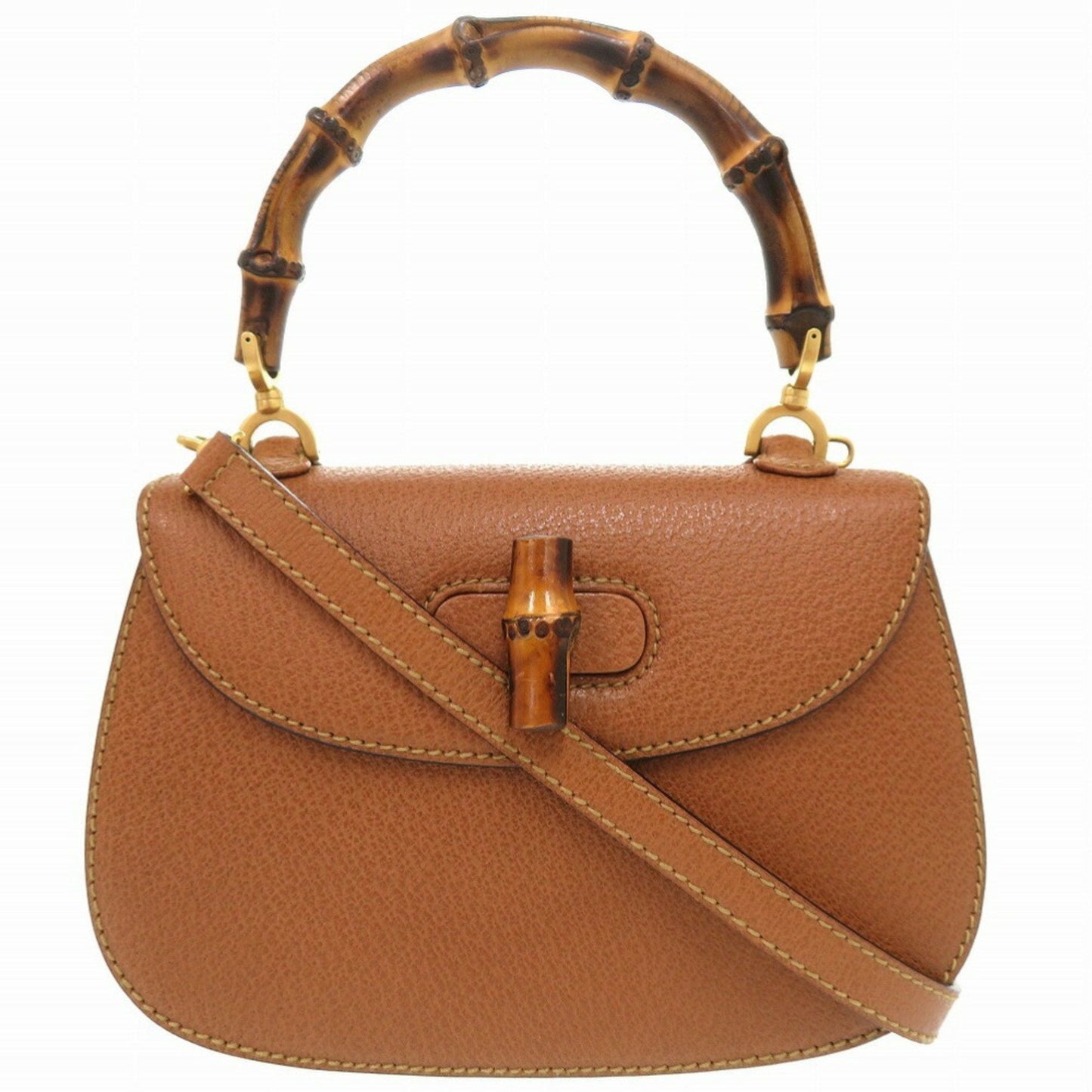 Gucci Brown Bamboo Leather Handbag ( )