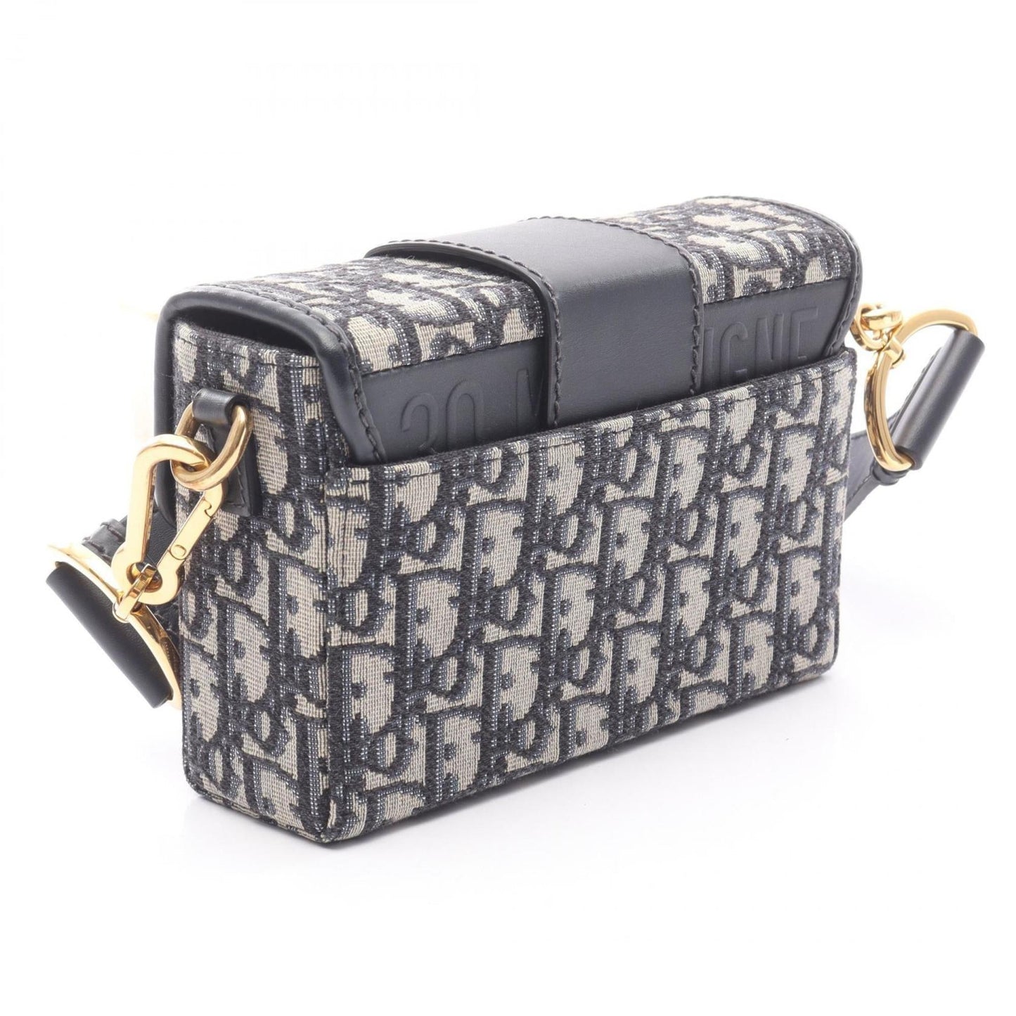 Christian Dior Beige Black Navy Canvas Leather Shoulder Bag ()