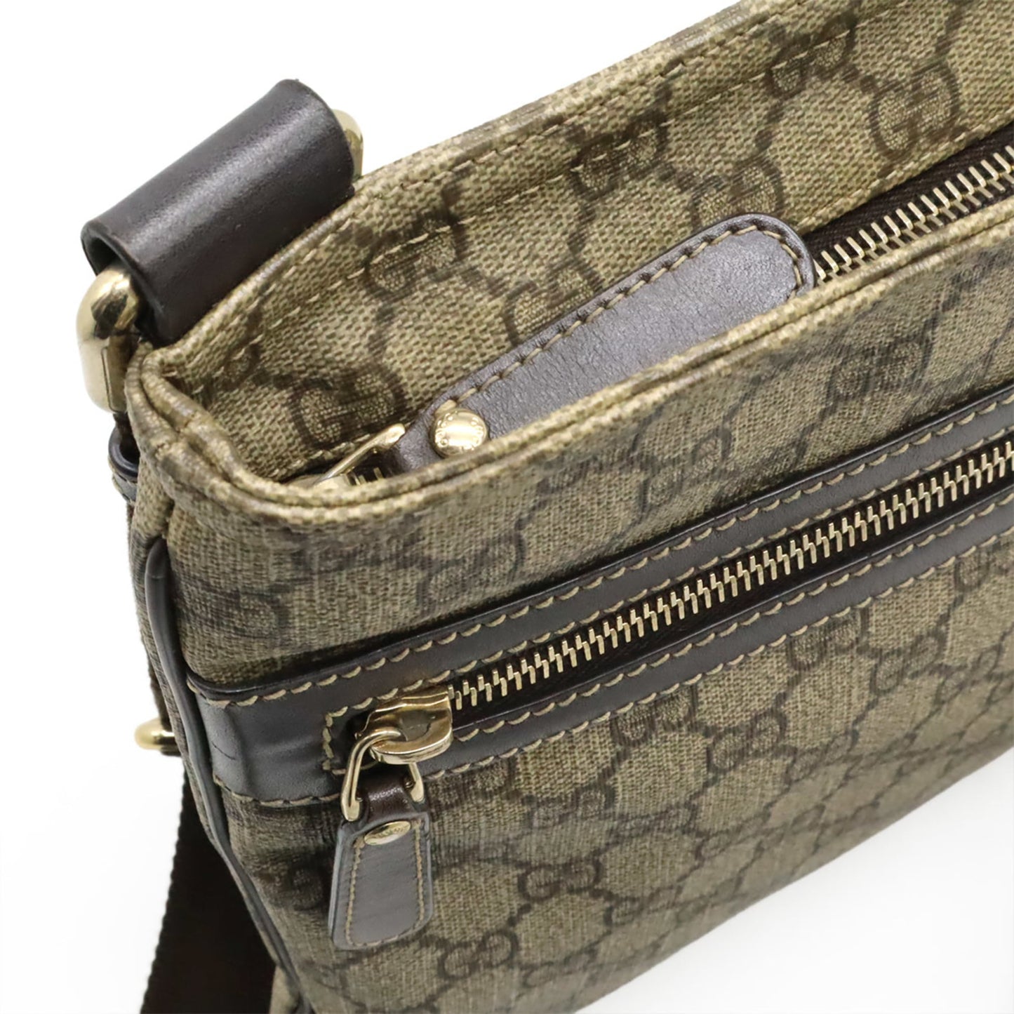 Gucci Beige Brown Dark Brown Khaki Gg Supreme Canvas Leather Shoulder Bag ( )