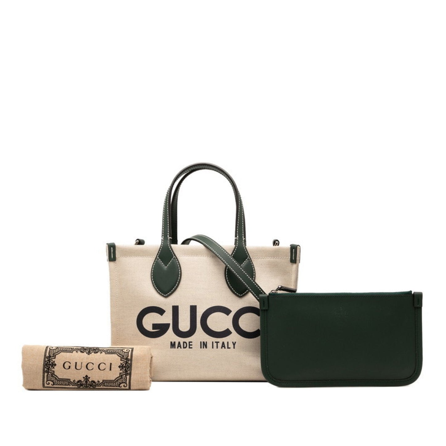 Gucci Beige Green Canvas Leather Shoulder Bag ( )