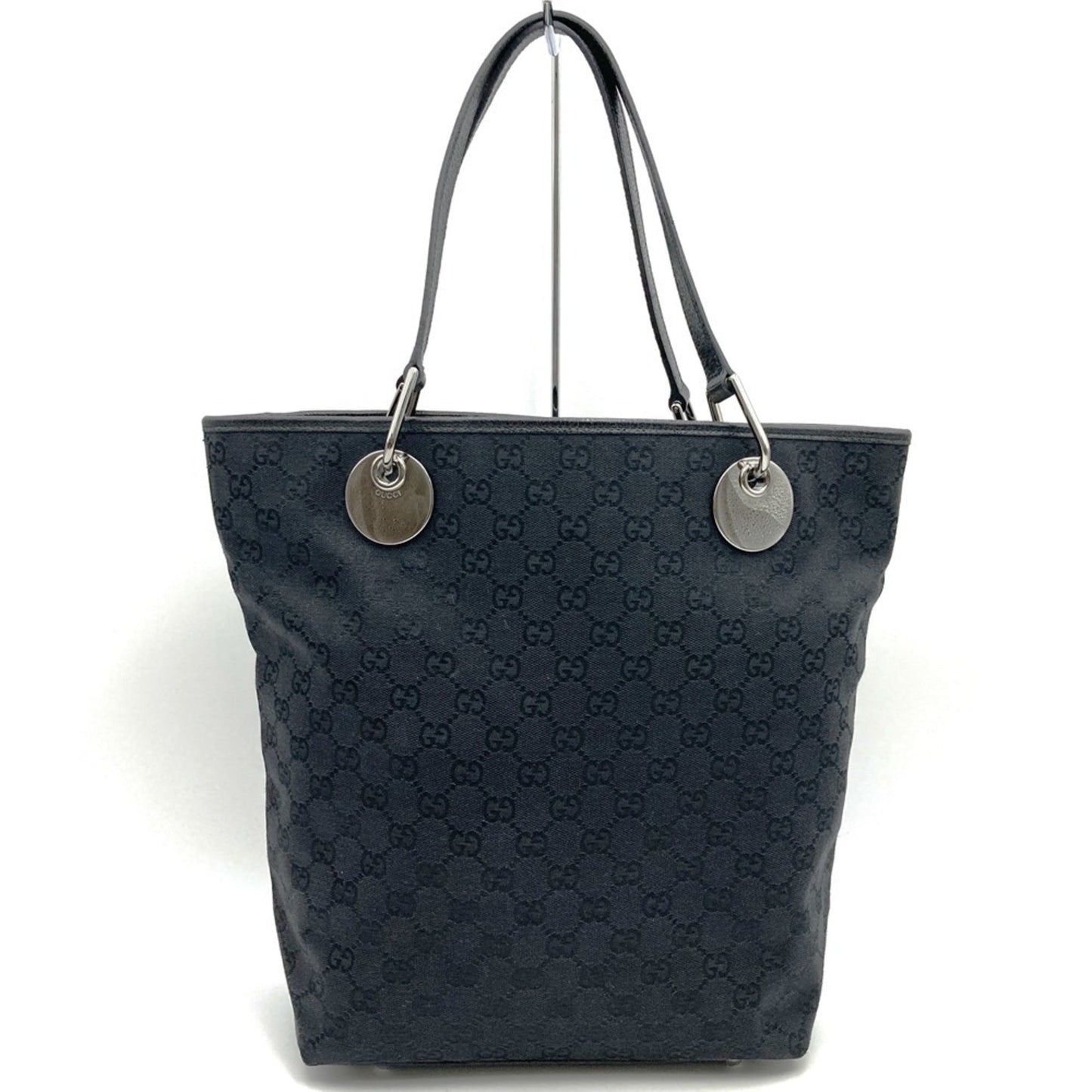 Gucci Gg Canvas Black Gg Canvas Leather Handbag Tote Bag ( )