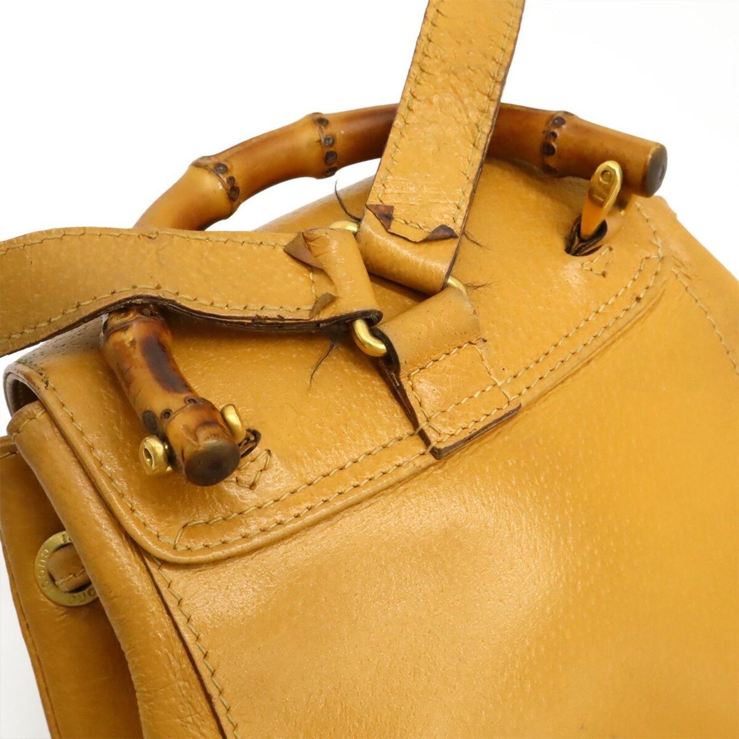 Gucci Beige Light Brown Bamboo Leather Backpack Shoulder Bag ( )