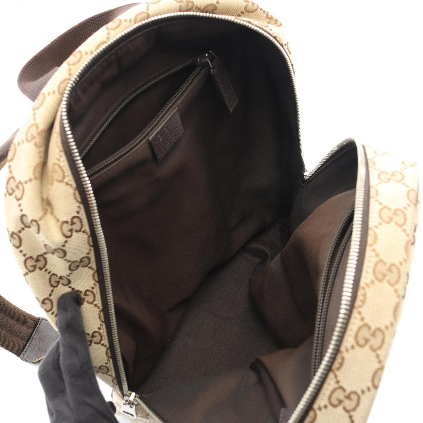 Gucci Beige Brown Canvas Leather Backpack ( )