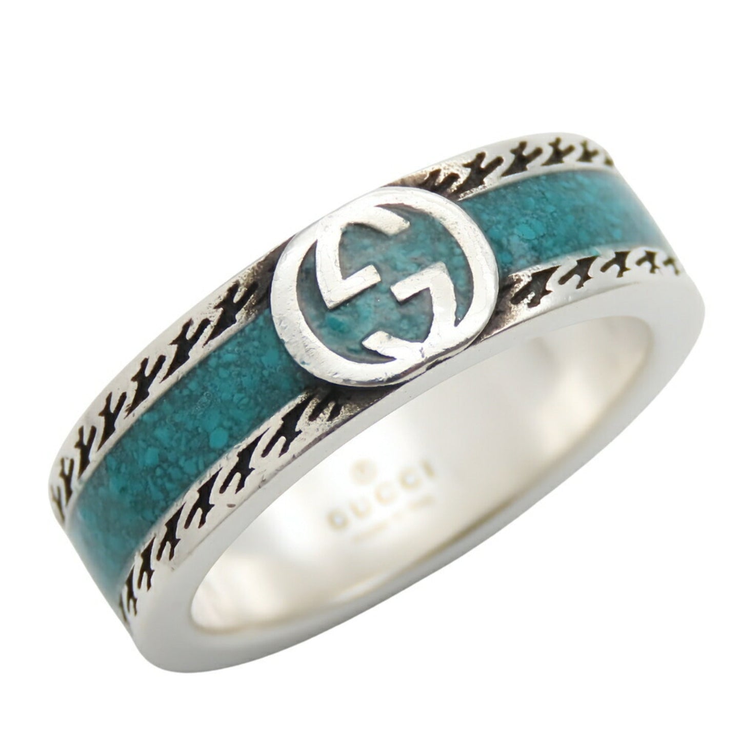 Gucci Silver Turquoise Enamel Silver 925 Band Ring ( )