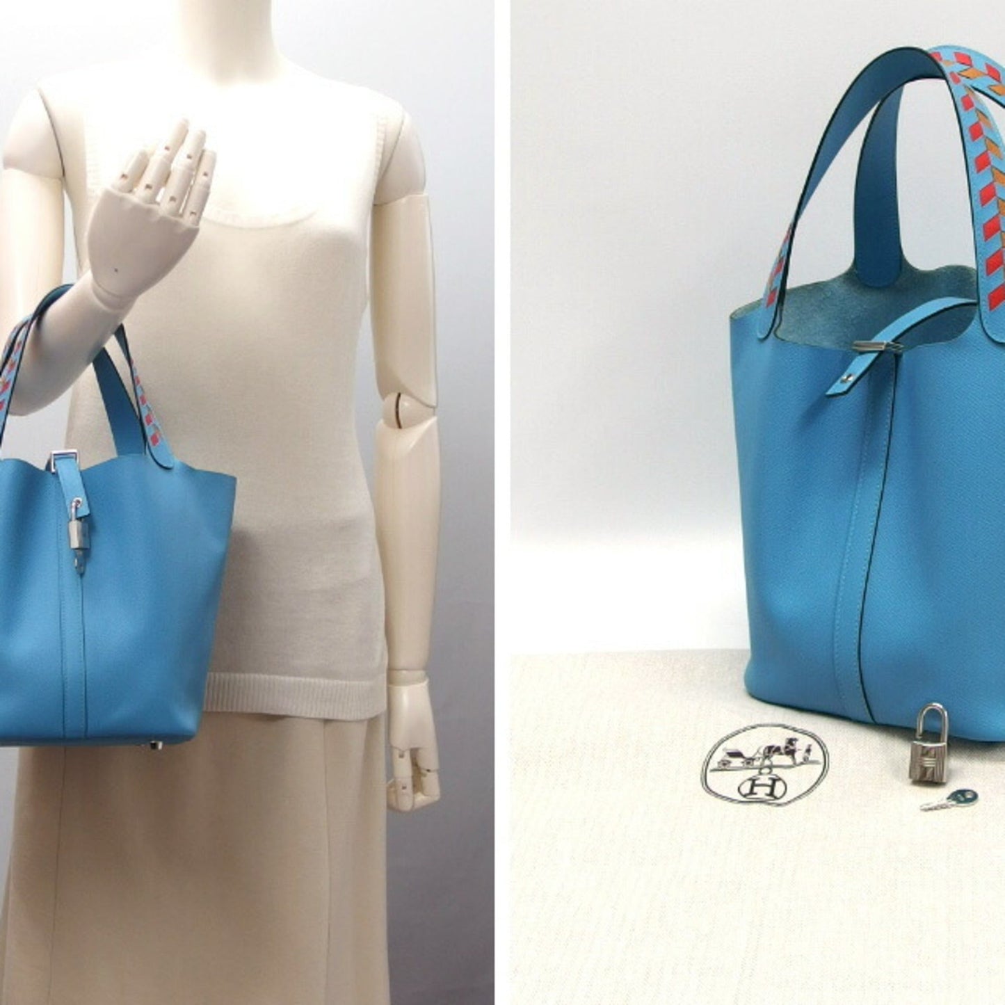Hermes Picotin Light Blue Epsom Leather Handbag Tote Bag ( )