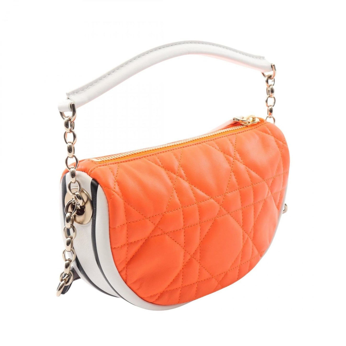 Christian Dior Orange White Leather Shoulder Bag ()