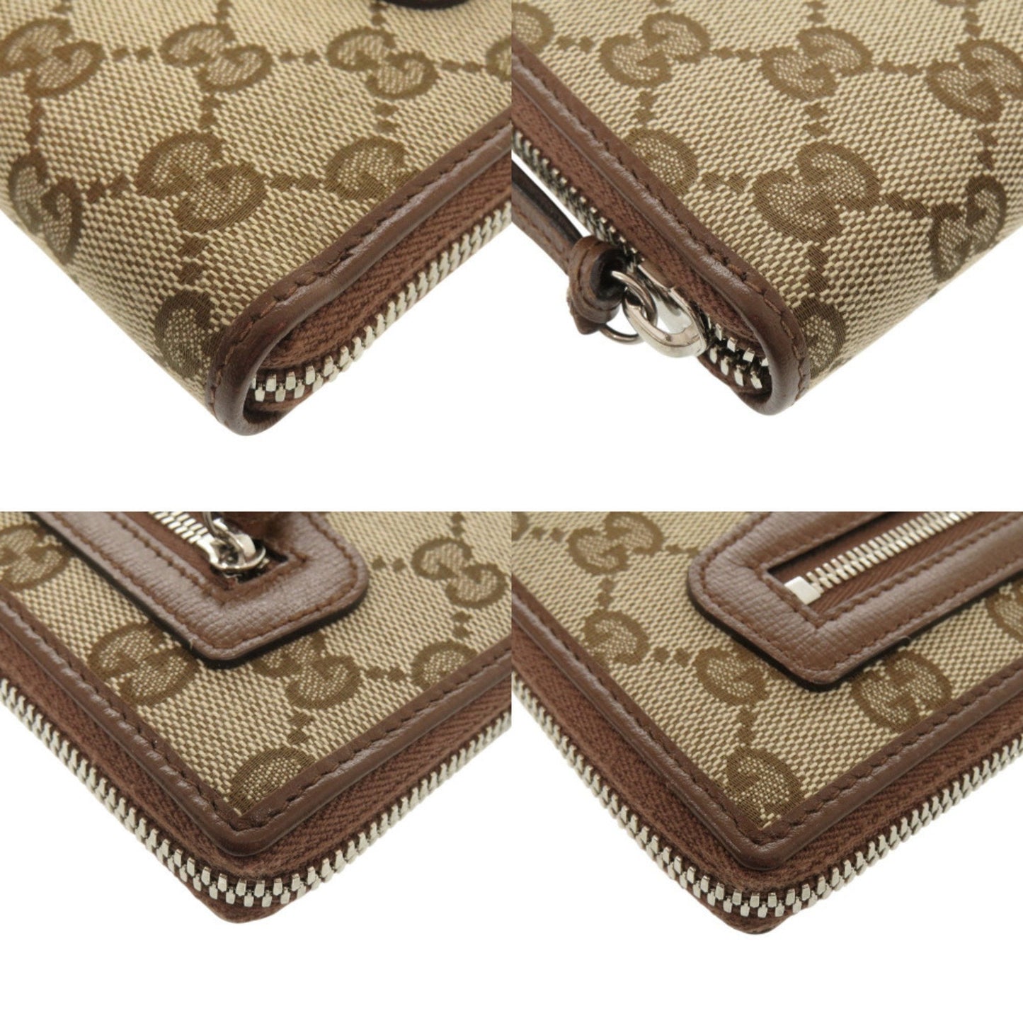 Gucci Beige Brown Gg Canvas Leather Long Wallet (Bi-Fold) ( )