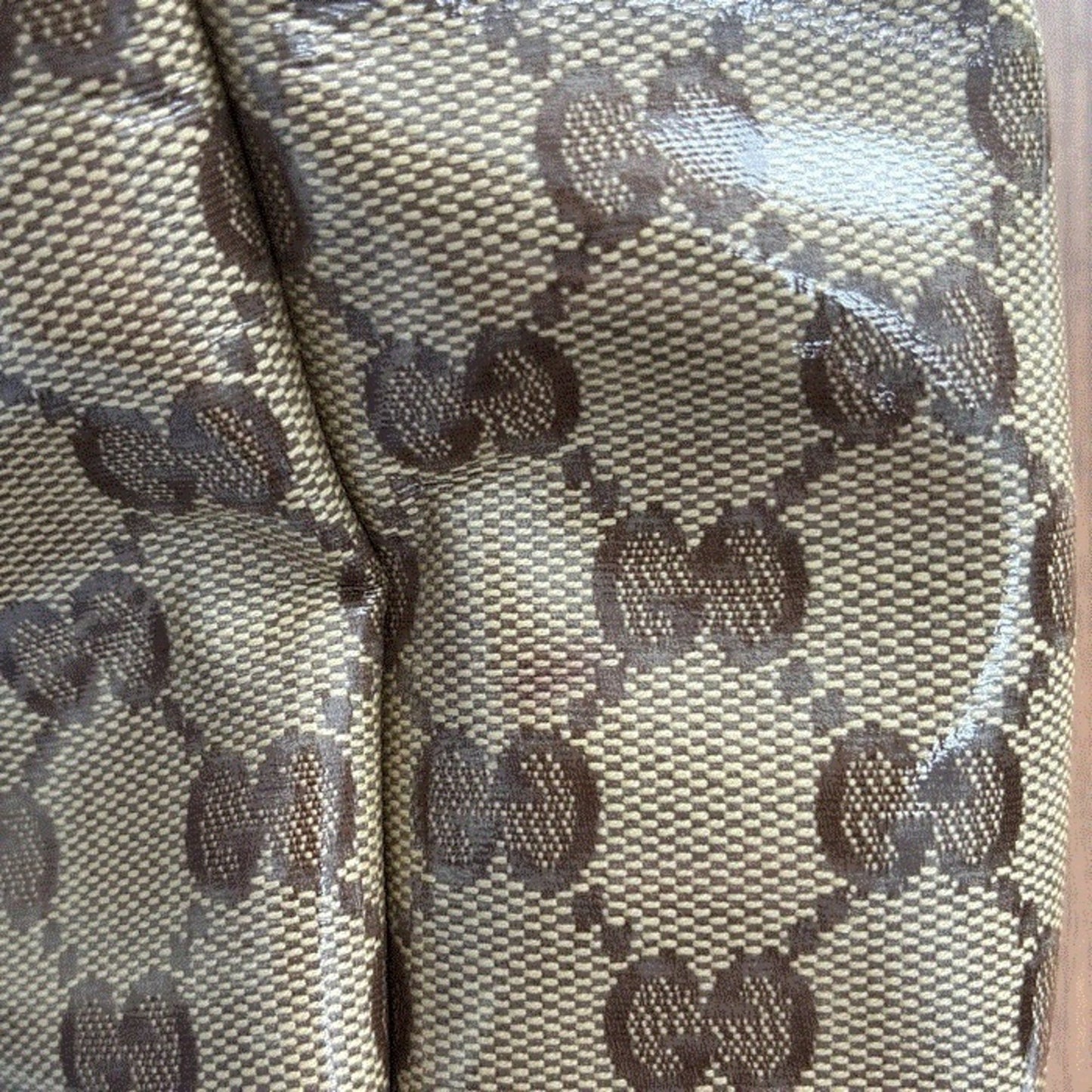 Gucci Beige Brown Pvc Canvas Leather Tote Bag ( )