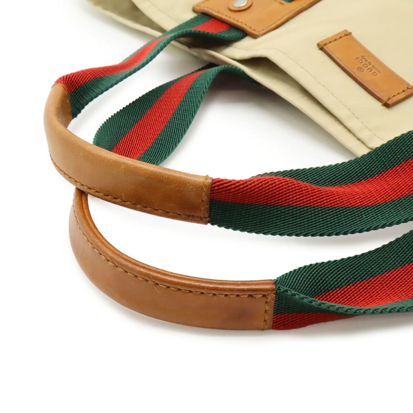 Gucci Sherry Line Beige Brown Green Red Color Canvas Leather Shoulder Bag Tote Bag ( )