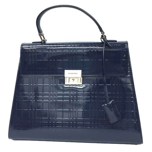 Burberry Navy Patent Leather Handbag Tote Bag ( )