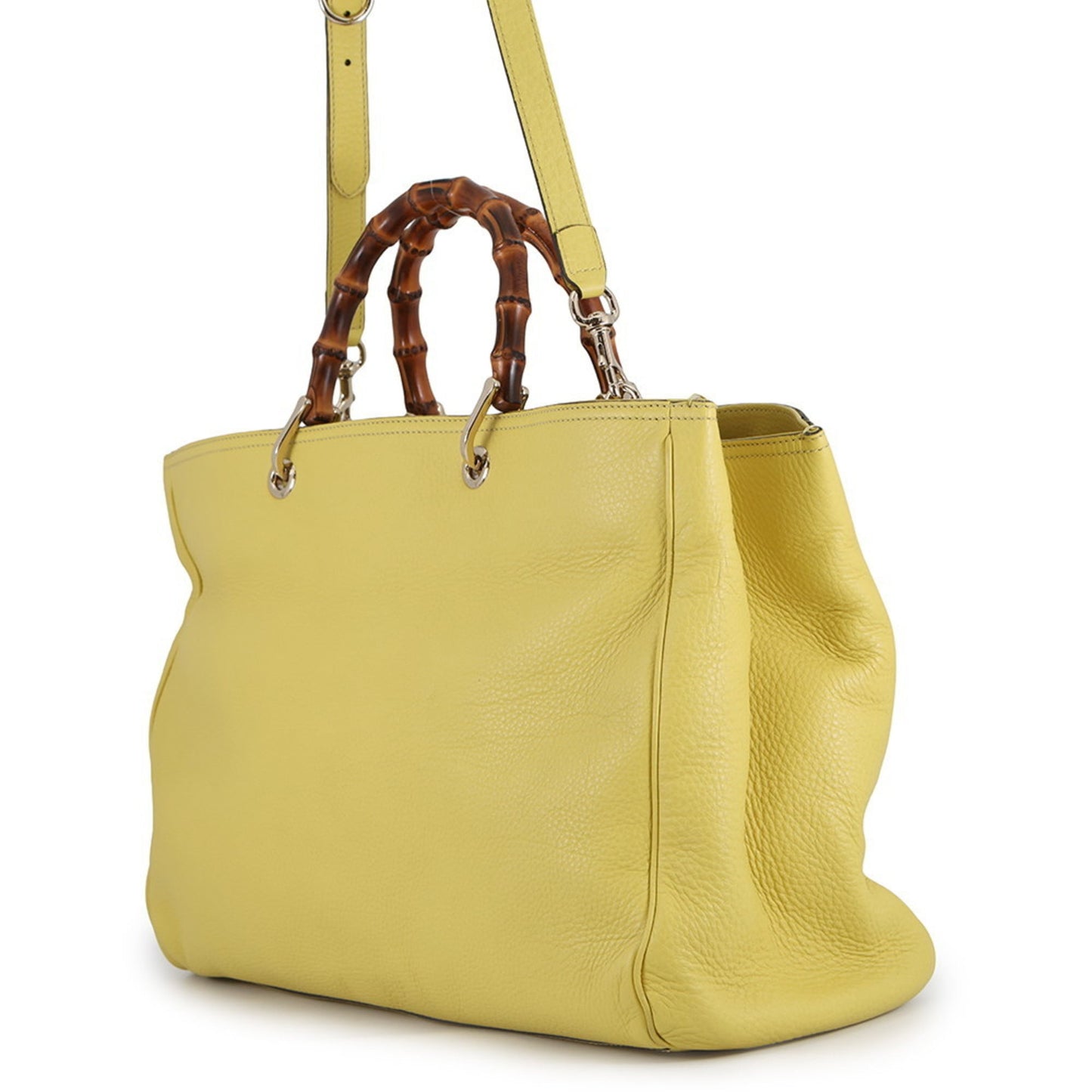 Gucci Beige Champagne Gold Yellow Bamboo Leather Tote Bag ( )