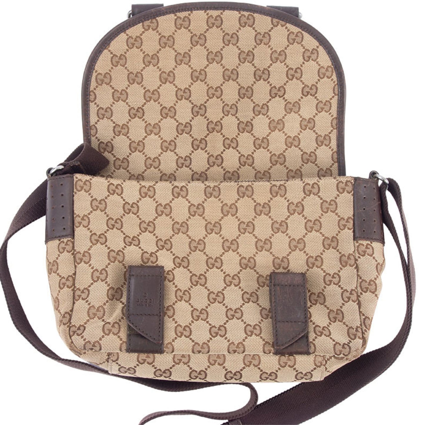 Gucci Beige Brown Gg Canvas Leather Shoulder Bag ( )