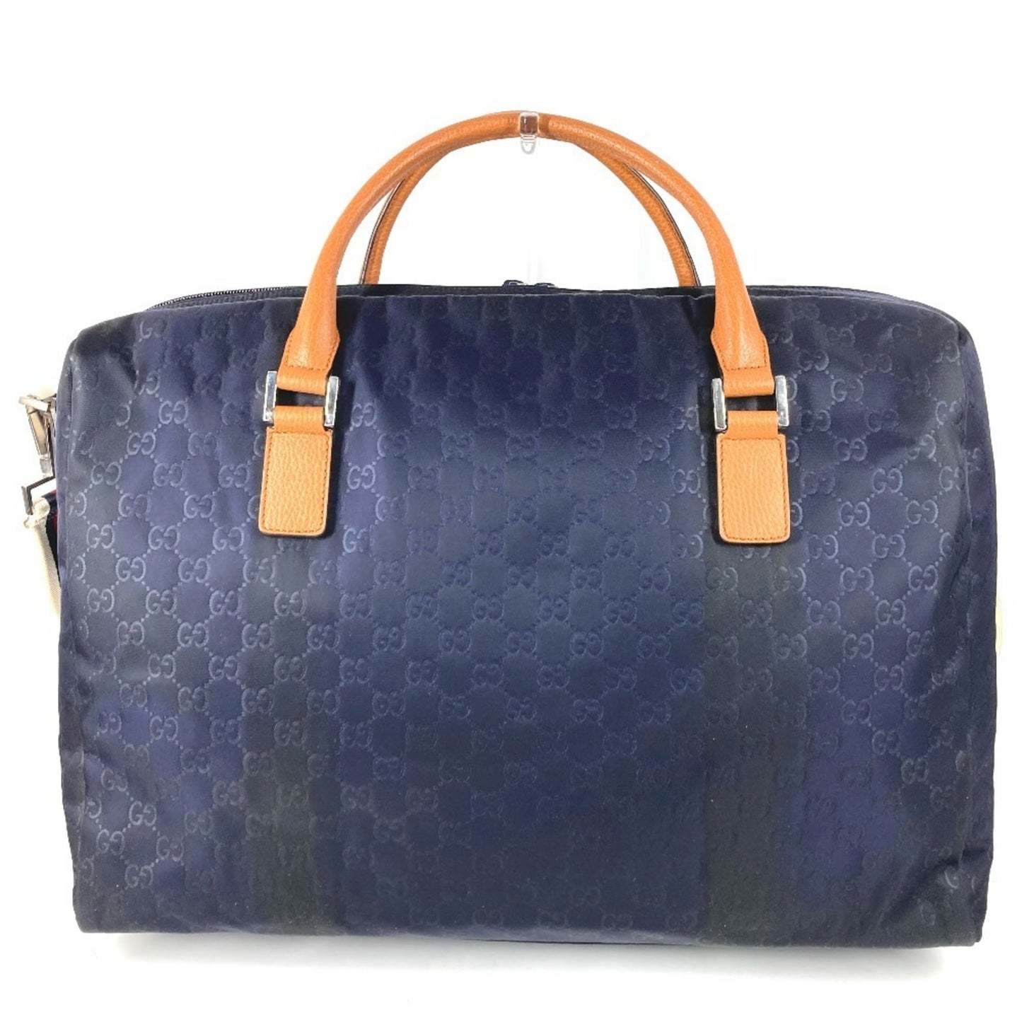 Gucci Brown Navy Nylon Leather Boston Bag ( )