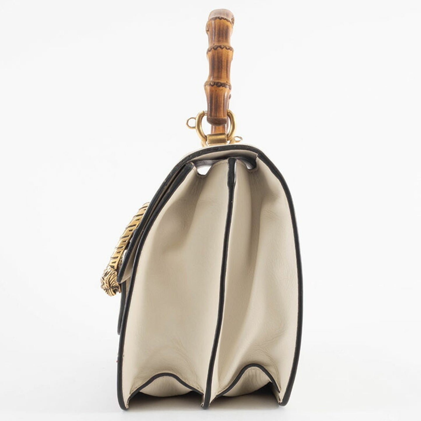 Gucci Ivory Navy Red Color Bamboo Leather Shoulder Bag ( )
