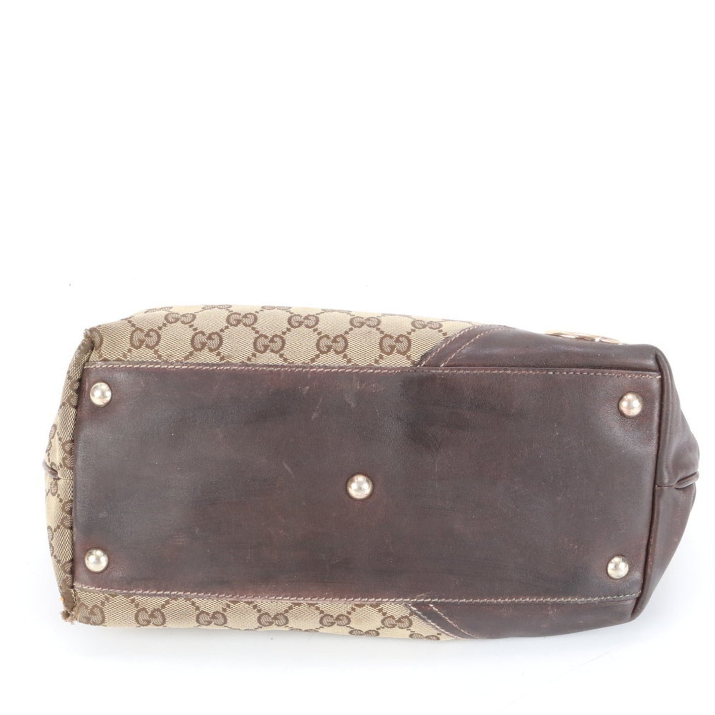 Gucci Brown Leather Canvas Tote Bag ( )