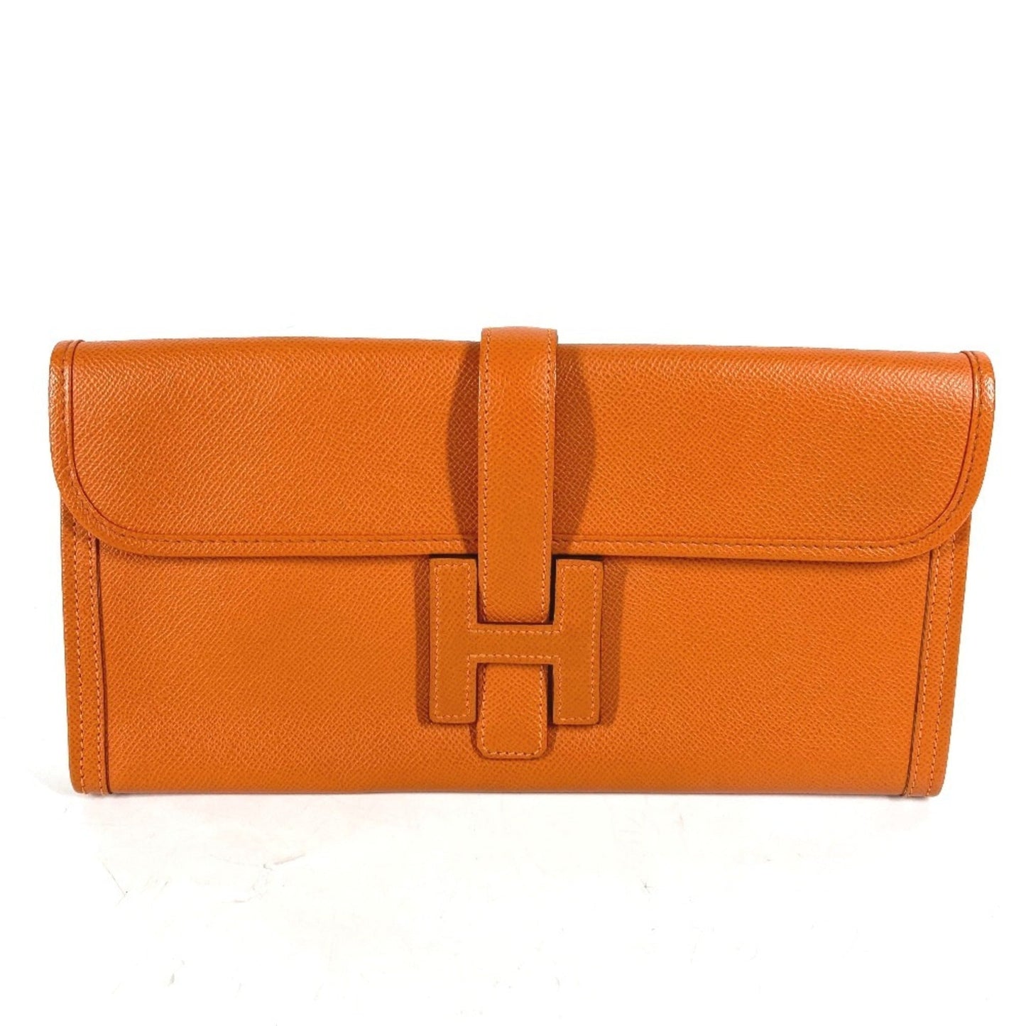 Hermes Jige Orange Epsom Leather Clutch Bag ( )