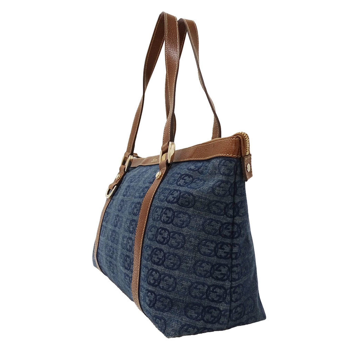 Gucci Blue Brown Denim Tote Bag ( )