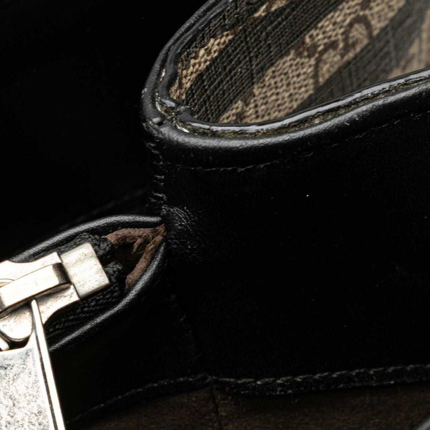 Gucci Beige Black Pvc Leather Shoulder Bag Tote Bag ( )