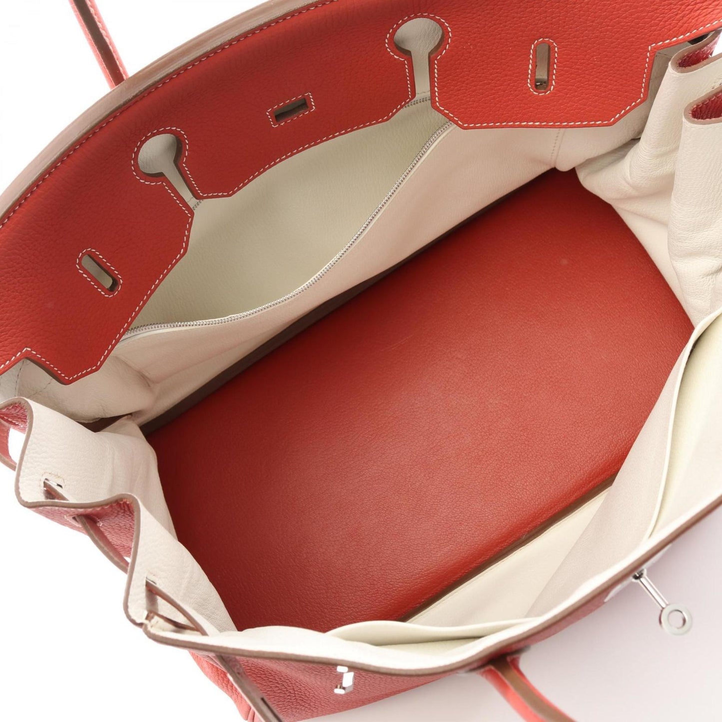 Hermes Red Color White Taurillon Clemence Leather Handbag ( )