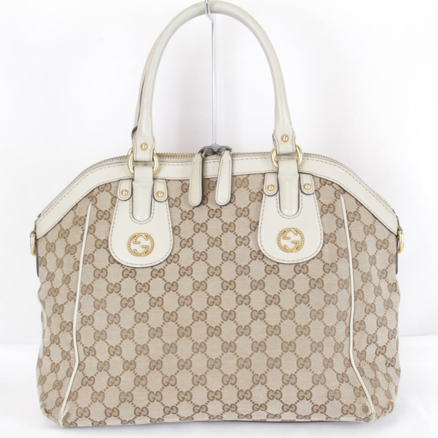 Gucci Gg Canvas Beige Gg Canvas Leather Handbag ( )